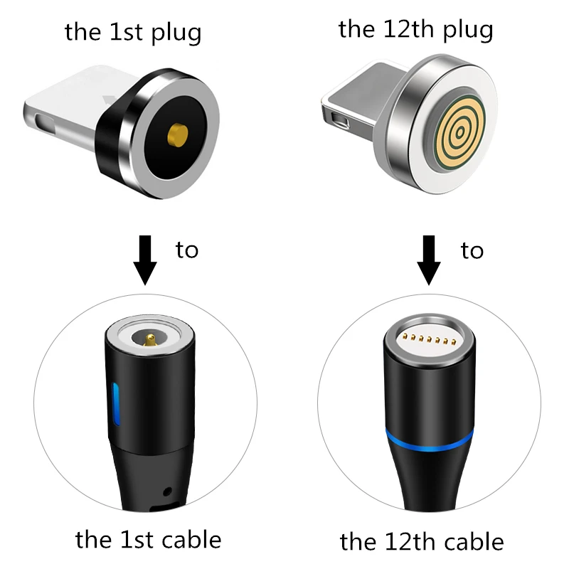 Магнитный кабель 12-го поколения, заглушка, круглые быстрозаряжающие наконечники переходника для iPhone XS MAX XR 8+ SAMUSNG Xiaomi, магнитный разъем для зарядки