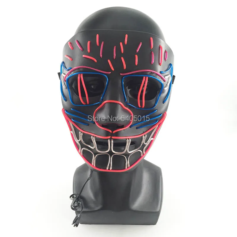 Horror Halloween Party Mask Mixed Colors EL Wire Mask Light up PVC Mask For Holiday DIY Decoration