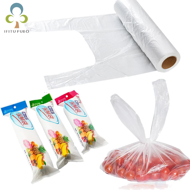 100pcs, Plastic Food Storage Bags, Vest Type Food Preservation Bag,  Refrigerator Roll-up Bag, Household Disposable Food Bag, Thickened Hand  Tear Bag