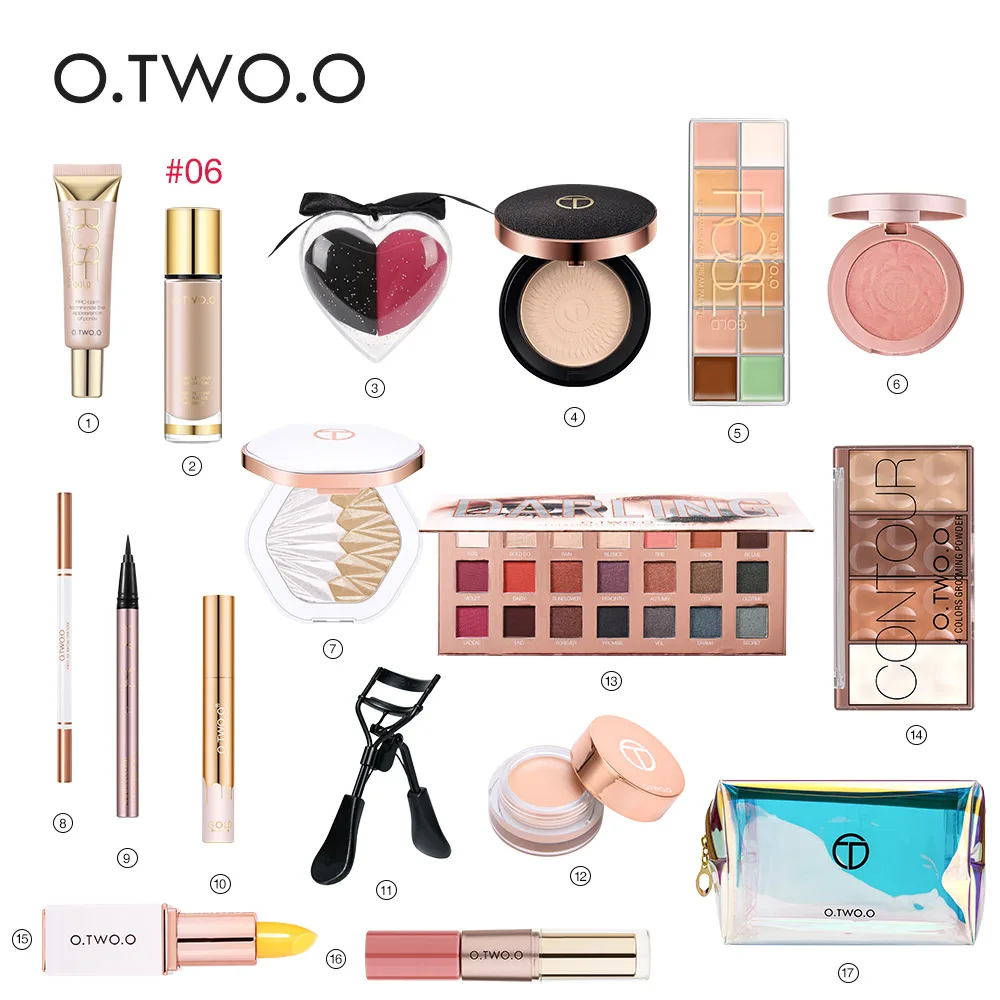 foundation color 6 O.TWO.O 17 шт. полный набор макияжа с тональным кремом Румяна хайлайтер матовая губная помада Водонепроницаемая подводка для глаз Косметика для век комплект - Цвет: foundation color 6