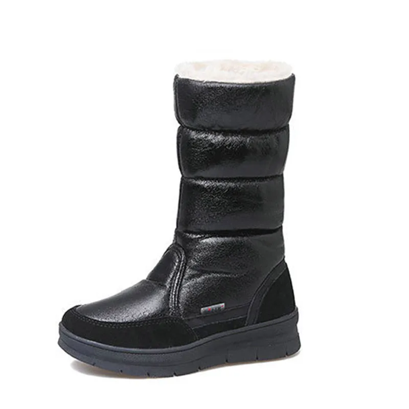 

Women Plush Boots Winter Thick Warm Mid Calf Snow High Boots Ladies Causal Basic Black Shoes Sliver Thick Fur Heels Botas Mujer