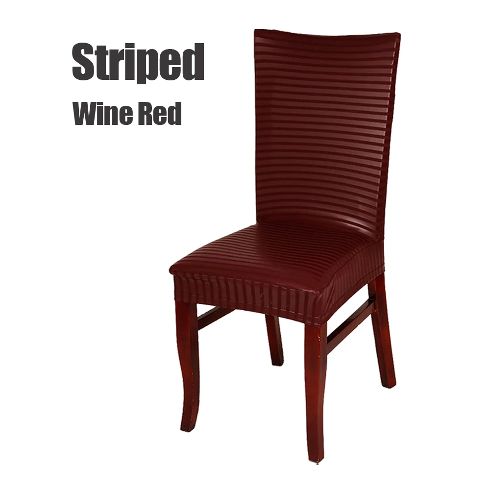 Striped Wine Red 6 шт./лот, бытовые водонепроницаемые и маслостойкие чехлы для стульев из искусственной кожи, маленькие растягивающиеся Чехлы для домашних обеденных стульев, красный/белый/черный/кофейный - Цвет: Striped Wine Red