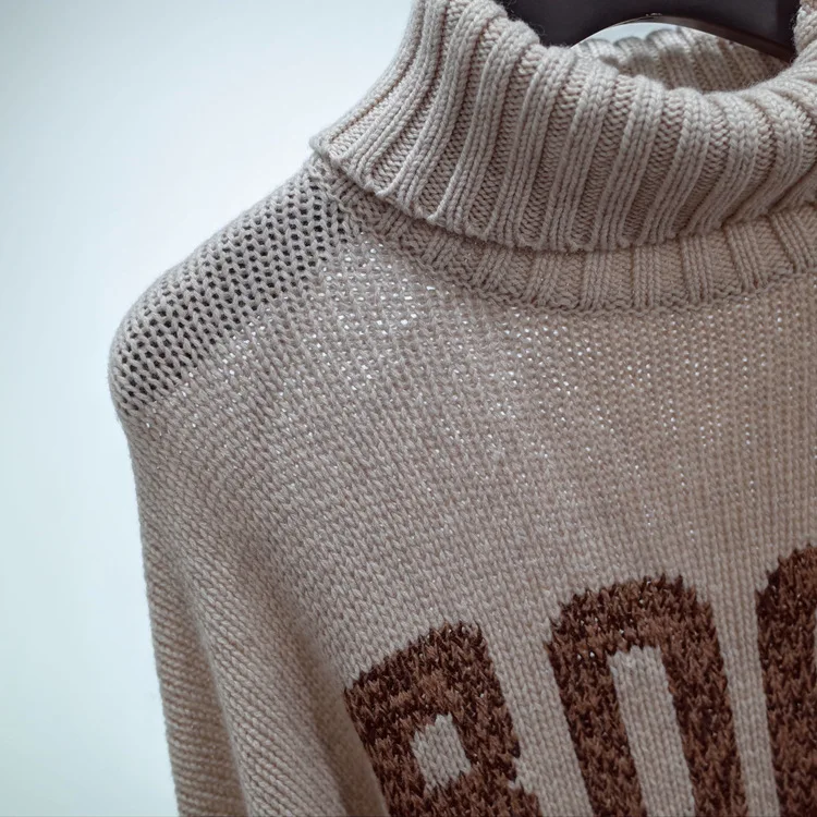Женский свитер осень и зима с высоким воротником Шерсть алфавитный вязаный свитер