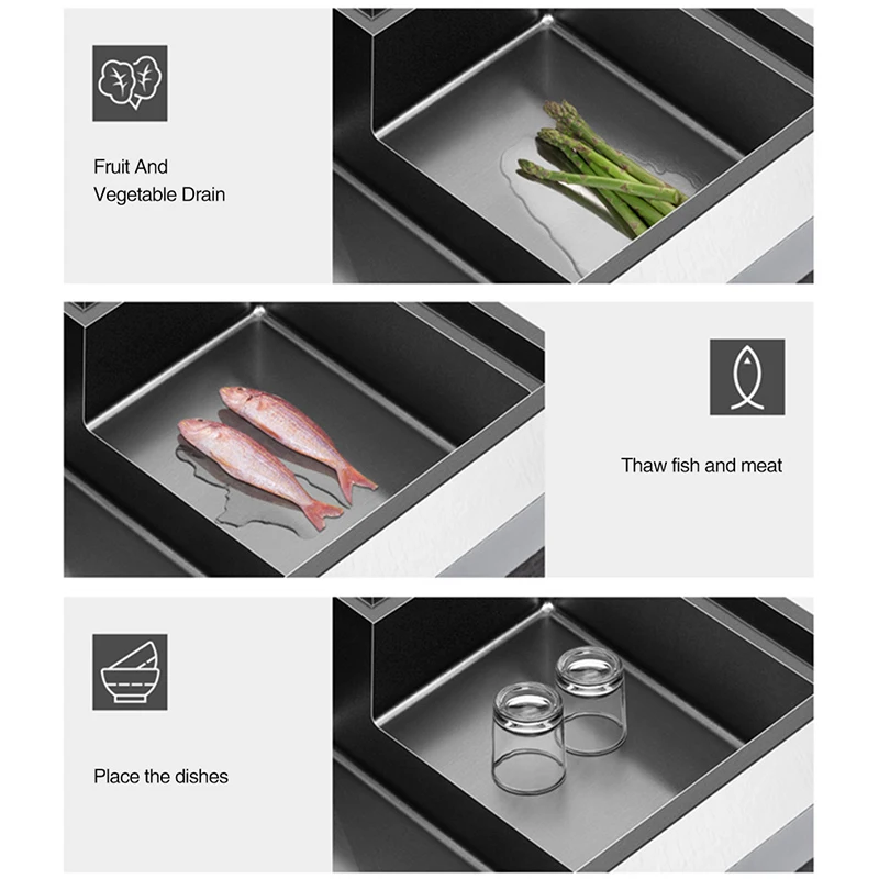 ASRAS Large Size Nanometer Black Kitchen Step Sink SUS 304 Stainless Steel 4mm Thickness Handmade Step Single Kitchen Sinks