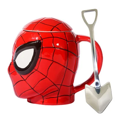 Новая креативная кружка Звездные войны Дэдпул Черная пантера Человек-паук 3D кофейная чашка с крышкой ложкой высокотемпературное производство керамики - Цвет: Spiderman(Spoon)