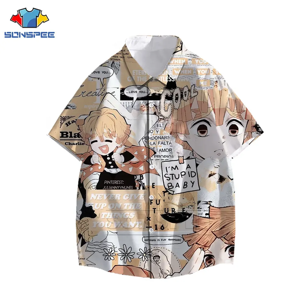 

Hot Anime Demon Slayer Shirt 3D Print Funny Agatsuma Zenitsu Kamado Nezuko Shirts Summer Casual Men Hawaiian Shirts Blouse