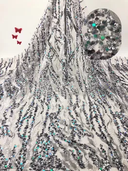 

African Mesh Lace Fabric 2019 High Quality Lace Material Embroidered Nigerian Laces Fabric With Sequins For Women