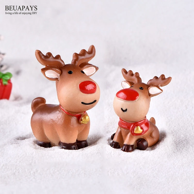 

2pcs/set Coloured Elk Figurines Miniatures Ornament Christmas Pendant decoration party favors DIY Micro-landscape bonsai deco