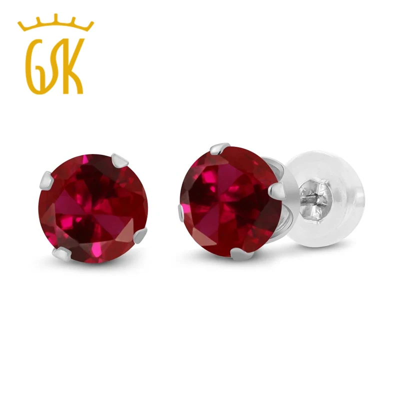 Ювелирные изделия из рубина GemStoneKing 1 20 Ct круглые 5 мм красные серьги гвоздики