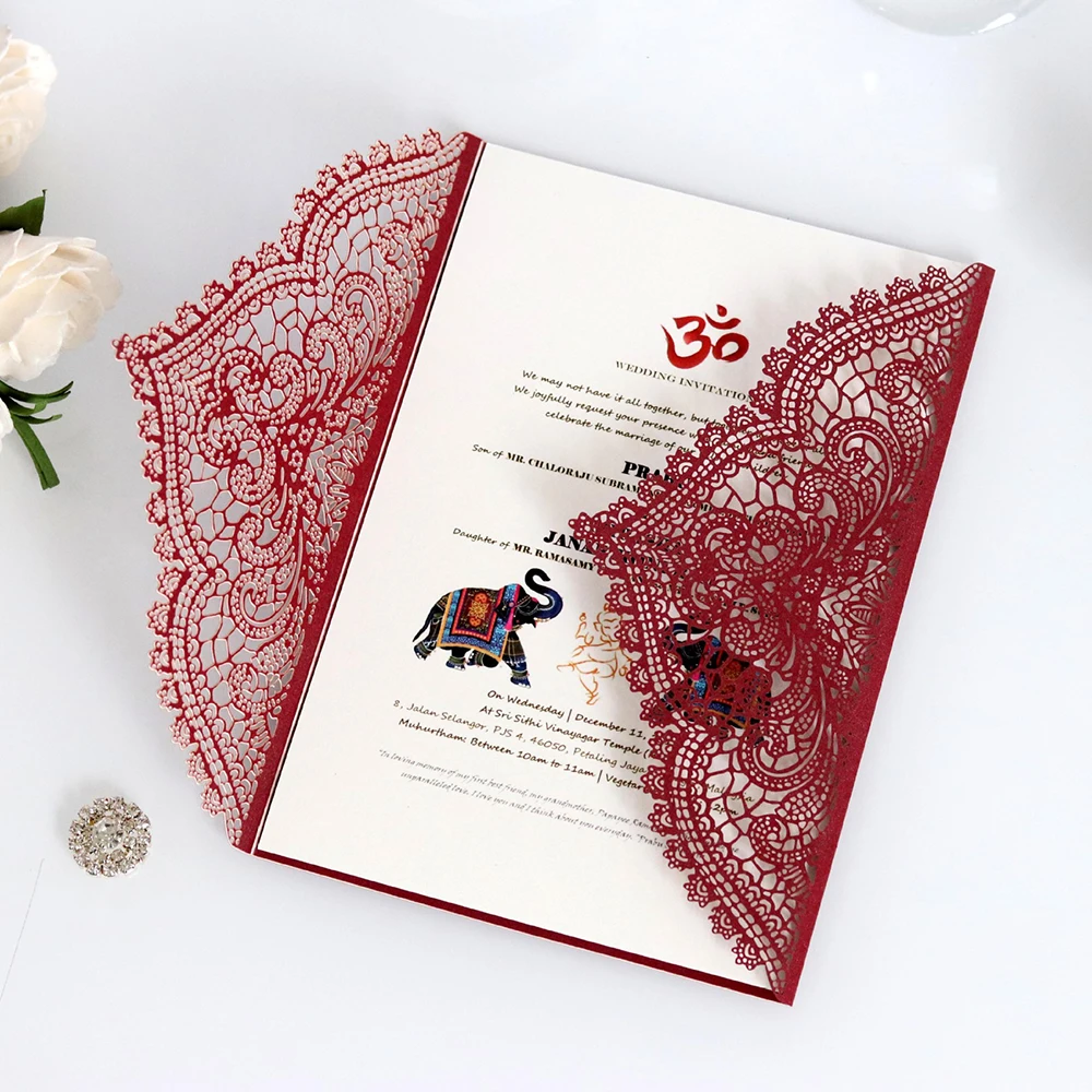  10pcs Wedding Invitations Lace Pattern Cards Laser Cut Paper Cards Announcement Greeting Postcards  - 4.00044E+12