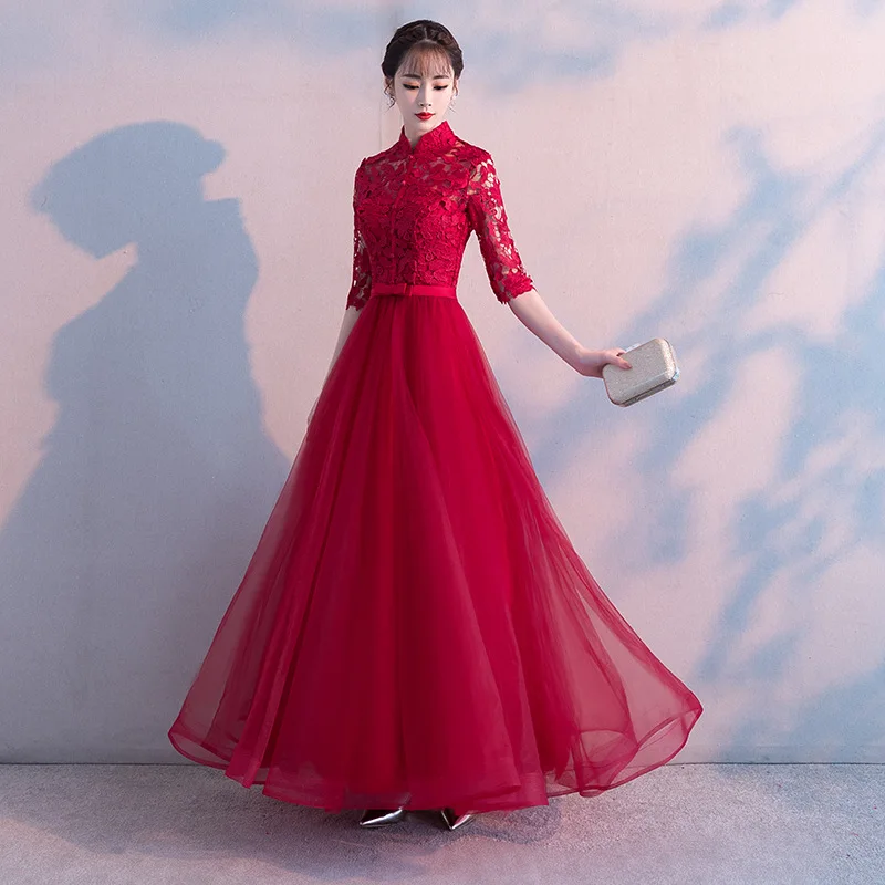 Красное свадебное вечернее платье Восточное женское элегантное тонкое Cheongsam модное китайское стильное свадебное длинное Qipao роскошное платье Vestido xs-xxxl