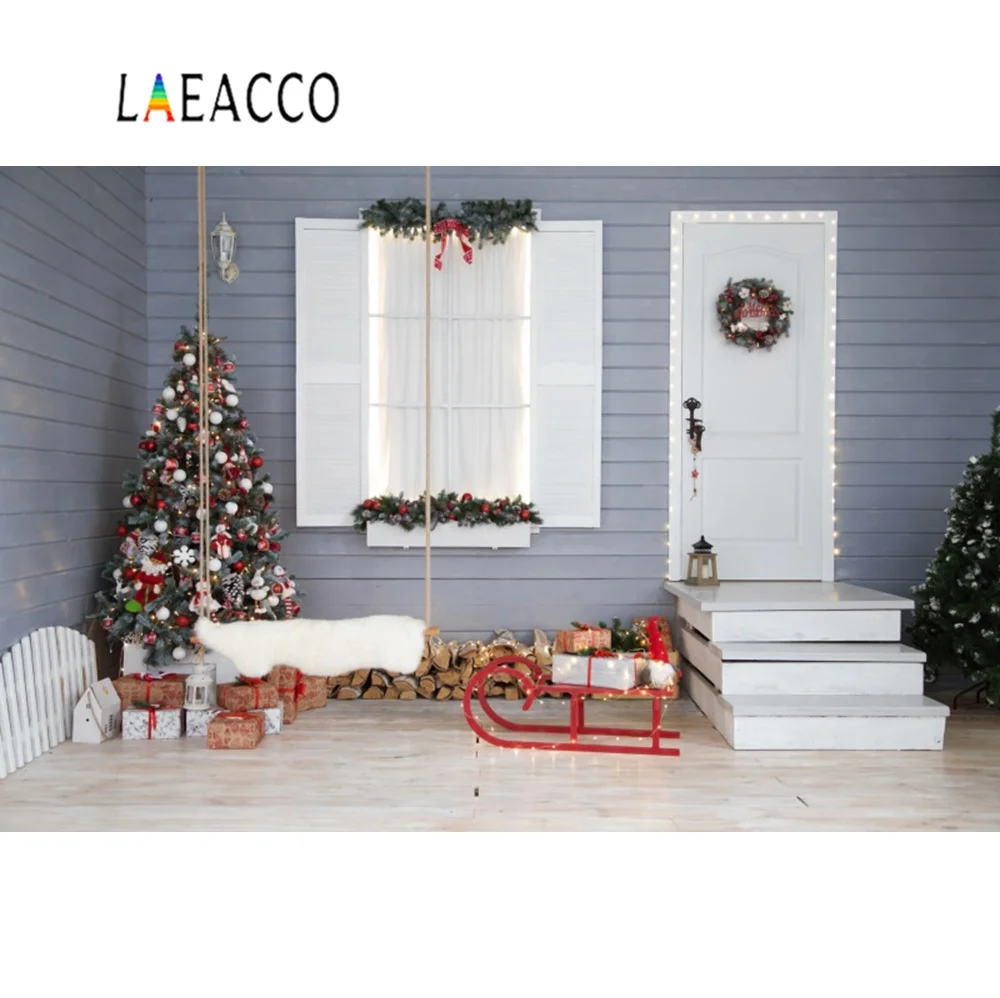 Laeacco Рождественские фоны для фотосъемки качели дерево Санки подарок вечерние
