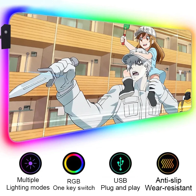 

Mouse Pad RGB Cells At Work Large XL Gaming Accessories Colorful Computer Keyboard Table Desk Mat Notebook Laptop Gamer Mousepad