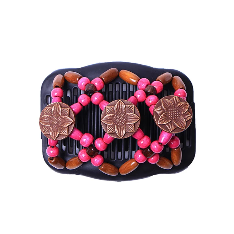 Butterfly Simulated Wood Bead Stretchy Hair Combs Double Magic Slide Comb Clip Hairpins For Women Clamp Pins Hair Accessories