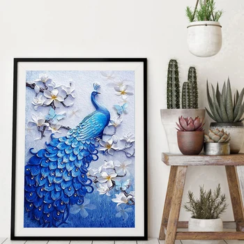 

5D Full Drill Diamond Painting Blue Peafowl Embroidery Mosaic Kit Needlework for Household Living Room Wall Supplies