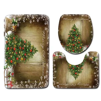 

Christmas Snowman Carpet Door Mat Toilet Three-Piece Non-Slip Mat Rugs Durable Cover Shower Carpets Bathroom Mat Set