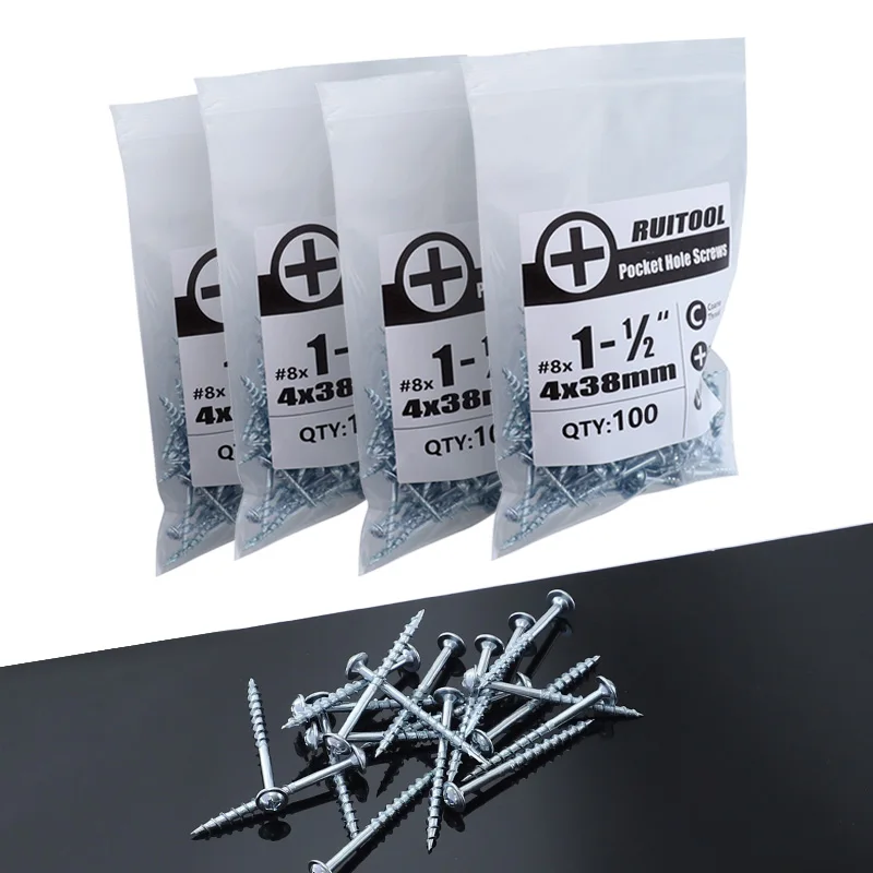 

Wood Screws ST4-25/32/38/50/63mm Zinc Coated Cross Head Pocket Hole Screws Coarse Thread Self-tapping for Oblique Hole