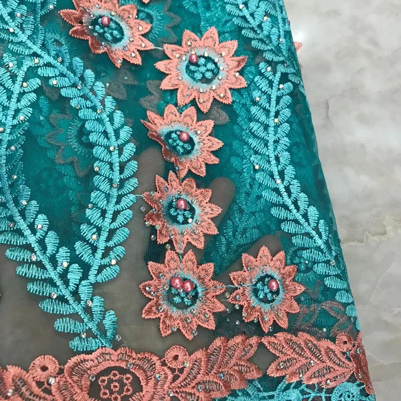NEW High Quality Tulle Beaded French Nigerian Lace Fabrics Embroidered stones African Lace Fabric NLYOC251