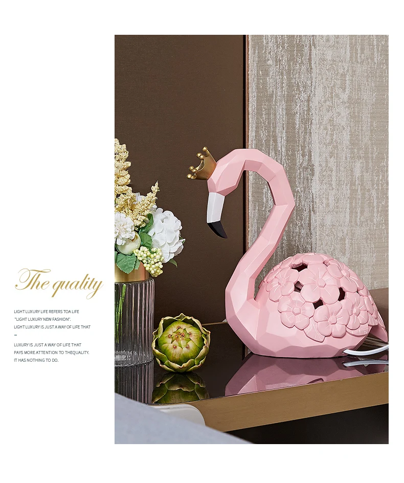 Pink Flamingo King Queen Table Lamps For Home Living Room Bedroom Bedside Table Light Resin Statue Desktop Decor Accessories LED