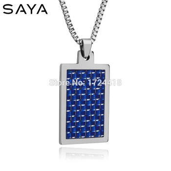 

High Quality Never Fade Mens' Necklace Gift Jewelrt Tungsten Pendant Inaly Blue Cabon Fiber
