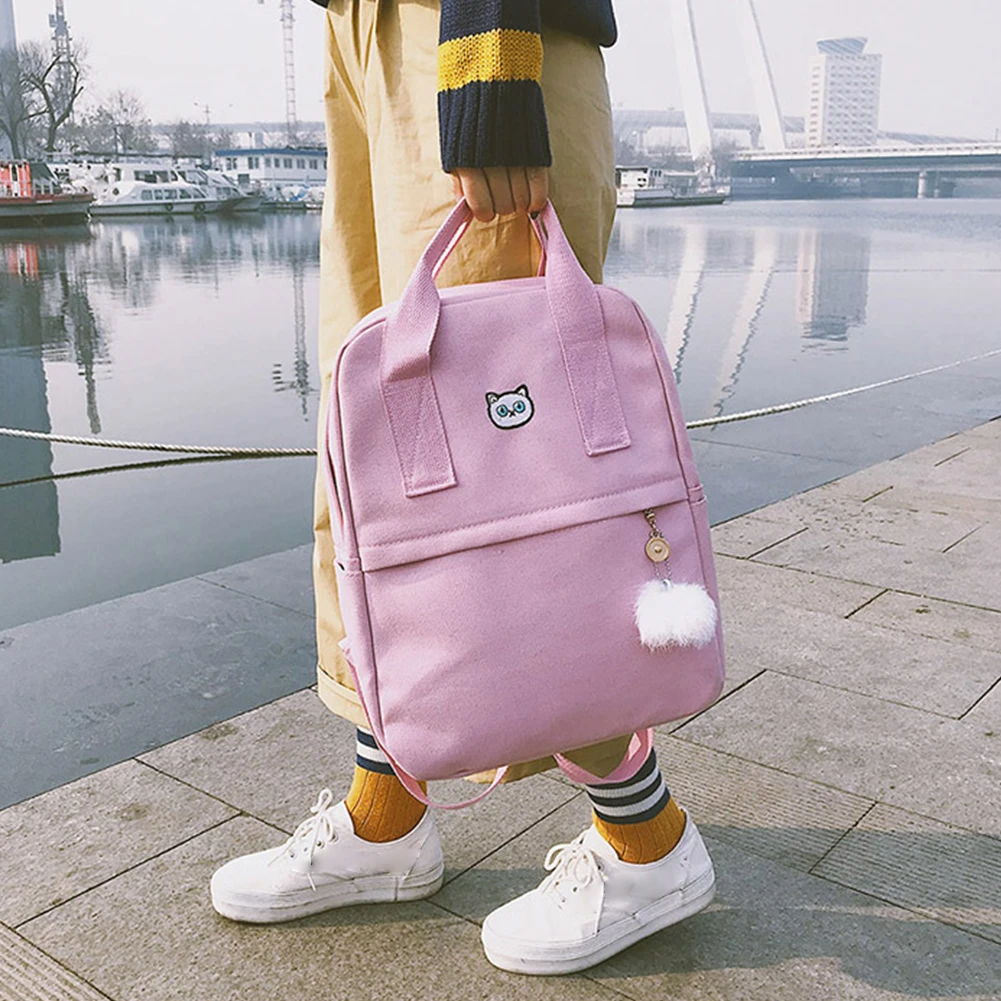 Женские парусиновые рюкзаки, женские школьные вместительные сумки для девочек, рюкзак, маленькие Мультяшные рюкзаки с вышивкой, школьная Повседневная сумка