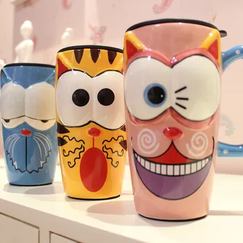 

550ml 3D Cartoon Painted Ceramic Cup with Lid Spoon Coffee Milk Tea Breakfast Mug Home Office Collection Cups Festival Gifts