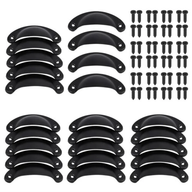 24 Pcs/set 4Colors Antique Iron Shell Cup Pull Handle Vintage Shell Drawer Pull Knob Handle for Kitchen Drawer Cabinet Door Home Black
