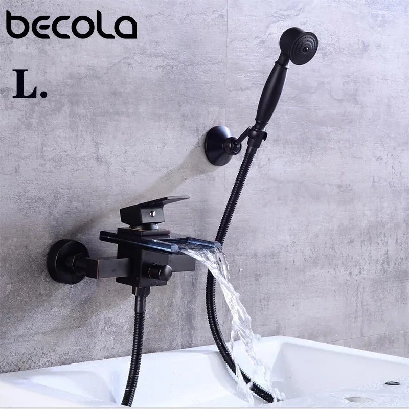 L BECOLA Смесители для ванной черный набор для душа для ванной стеклянный набор для душа смеситель для ванной кран Двойной Contral настенный для душа для ванной комнаты - Цвет: L