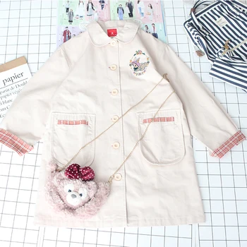 

Japanese Cute Rabbit Embroidery Loose Student Mid-length Coat Spring New Teen Girls Doll Collar Windbreaker Jacket College Style