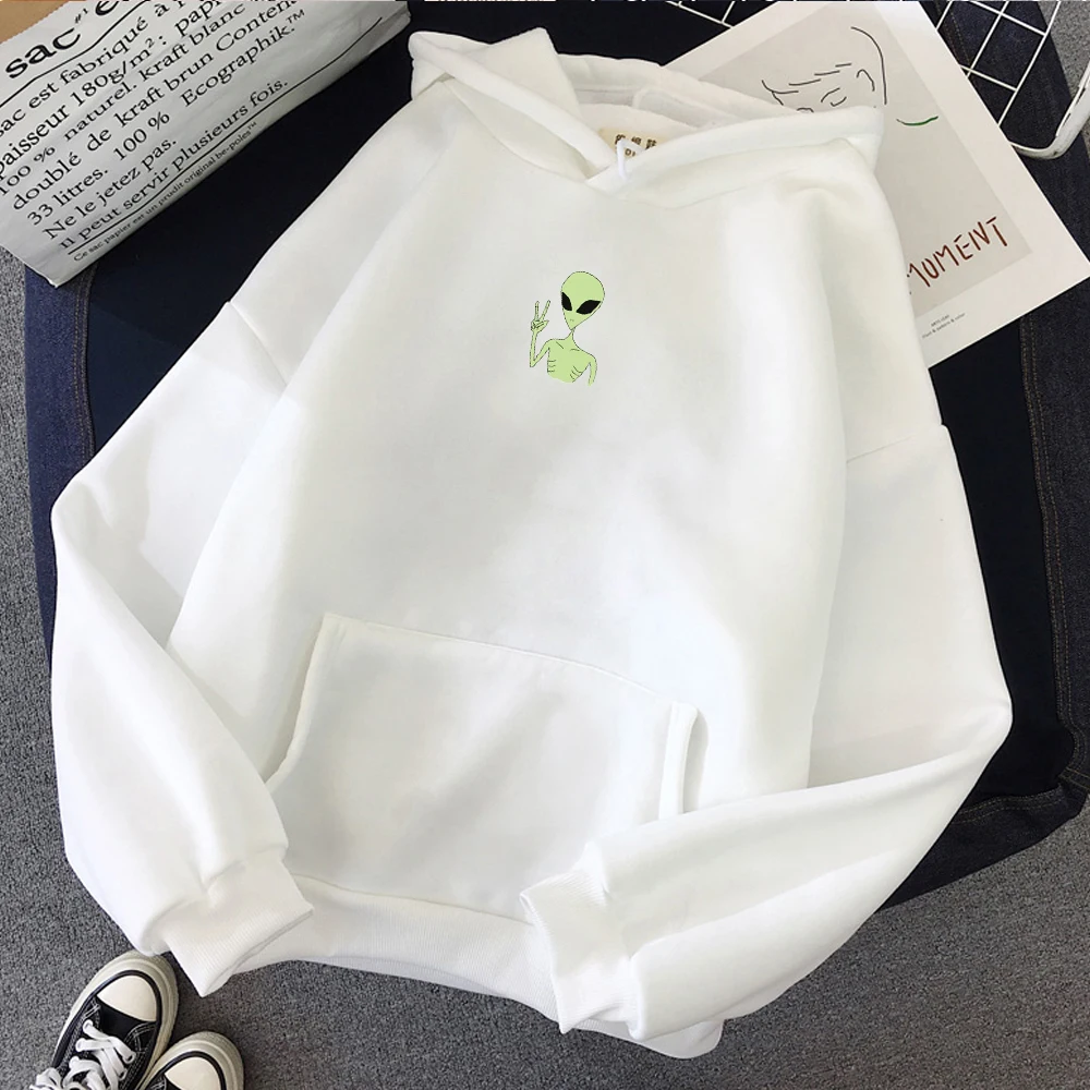 Funny Alien Graphics Print Funny Hoodies Pullover Women Warm Sweatshirt Cute Streetwear Kawaii Oversized Hoodie Sweatshirts