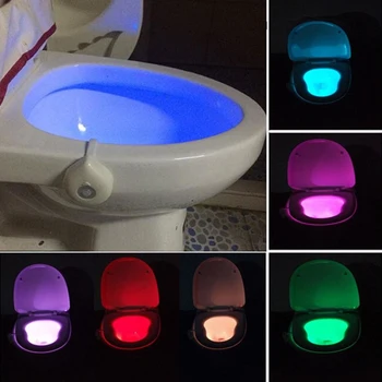 

8 Colors Change LED Toilet Seat Night Light Smart Human Motion Sensor Activated WC Lamp Lamp Battery Powered