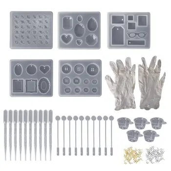 

1Set Epoxy Resin Kit DIY Jewelry Making Tools Disposable Gloves Silicone Molds Handmade Pins Mix Stick Dropper Professional Tool