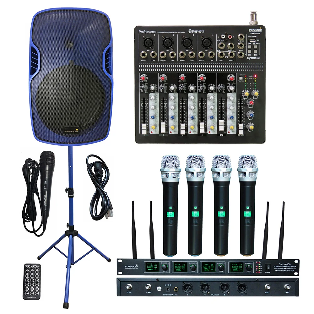 

STARAUDIO 3500W 15" PA Powered Active DJ Speaker System PA Stand 6CH USB Bluetooth Mixer 4CH UHF Wireless Handheld Mic SSBM-15