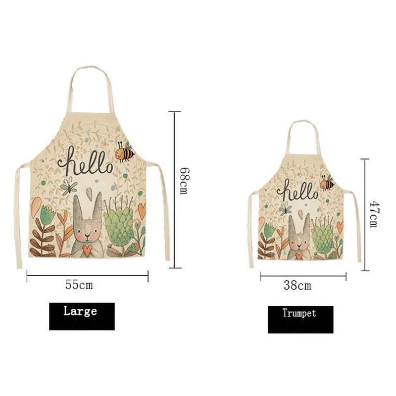 Home Cleaning Tools 68*55cm,47*38cm Cooking Apron Cartoon Animal Printed Waterproof Cotton Linen Women Sleeveless Kitchen Aprons