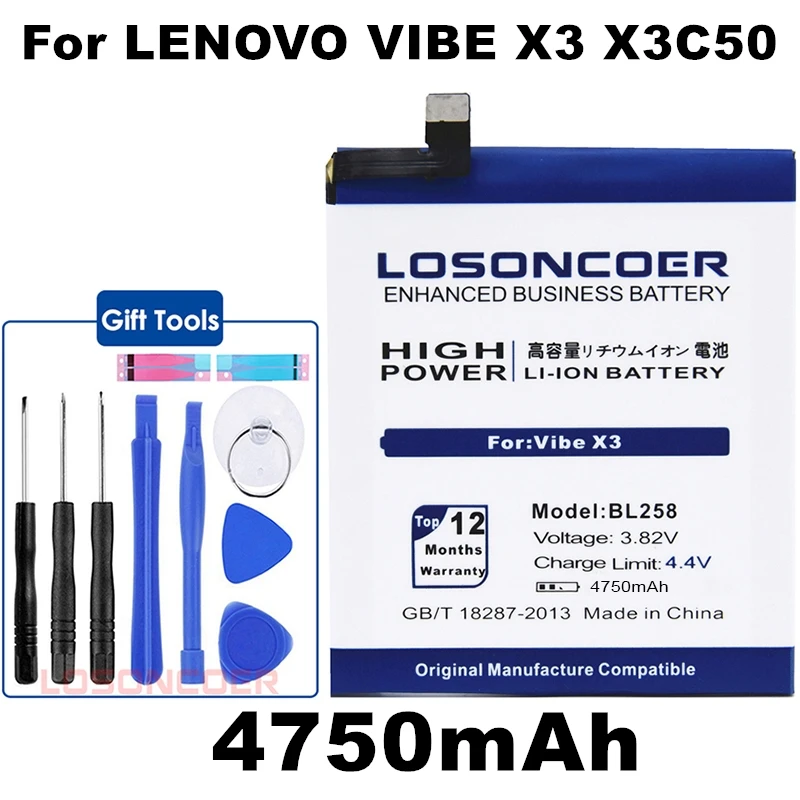 4750 мАч BL258 Аккумулятор для lenovo Vibe X3 аккумулятор X3c50 X3c70 X3a40 литий-ионный встроенный мобильный телефон Литий-полимерный