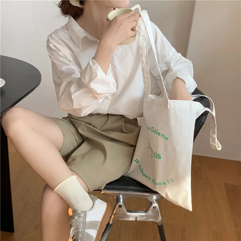 Women Canvas Shoulder Bag Paris Letters Print Shopping Bag Eco Cotton Linen Shopper Bags Cloth Fabric Handbag Tote For Girls