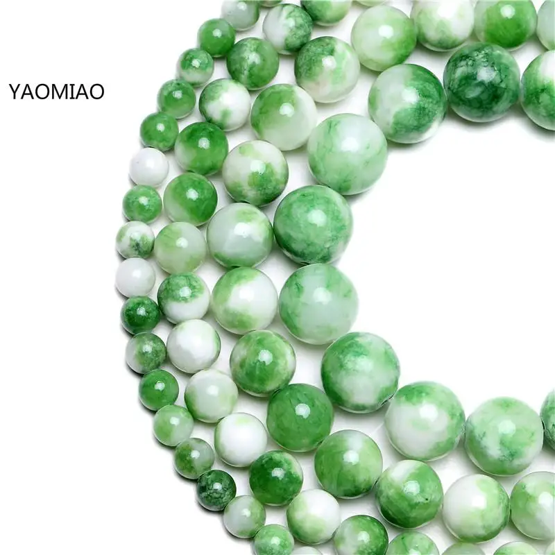 Colorful Green white Persian jade Round Stone Beads for Jewelry Making 15'' Strand DIY Bracelet 6mm 8mm 10mm 12mm