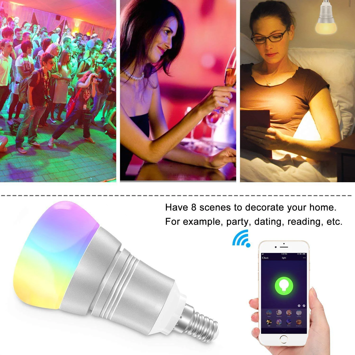 Умная Светодиодная лампа E14 7 Вт Wifi светильник с регулируемой яркостью RGB теплый