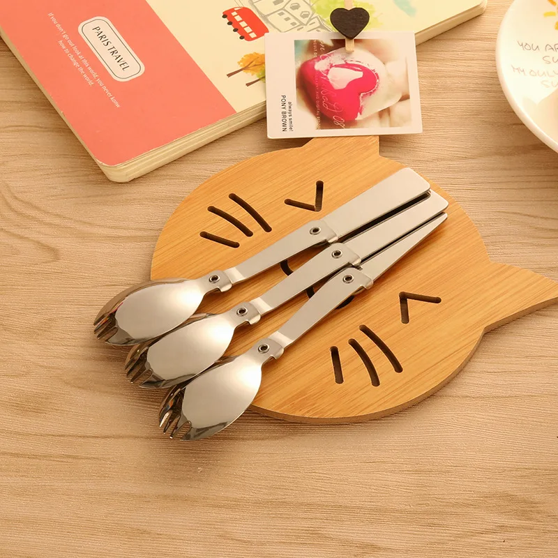 304 Stainless Steel Spoon Outdoor Tableware Portable Travel Three Fold Spoon Stainless Steel Foldable Spoon Sub-Salad Spoon