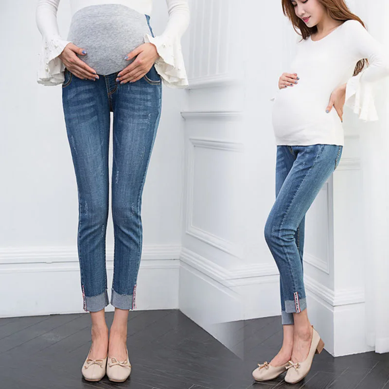 Обтягивающие джинсы для беременных; брюки для беременных; повседневная одежда с высокой талией; эластичные джинсы для беременных; брюки; одежда - Цвет: Синий