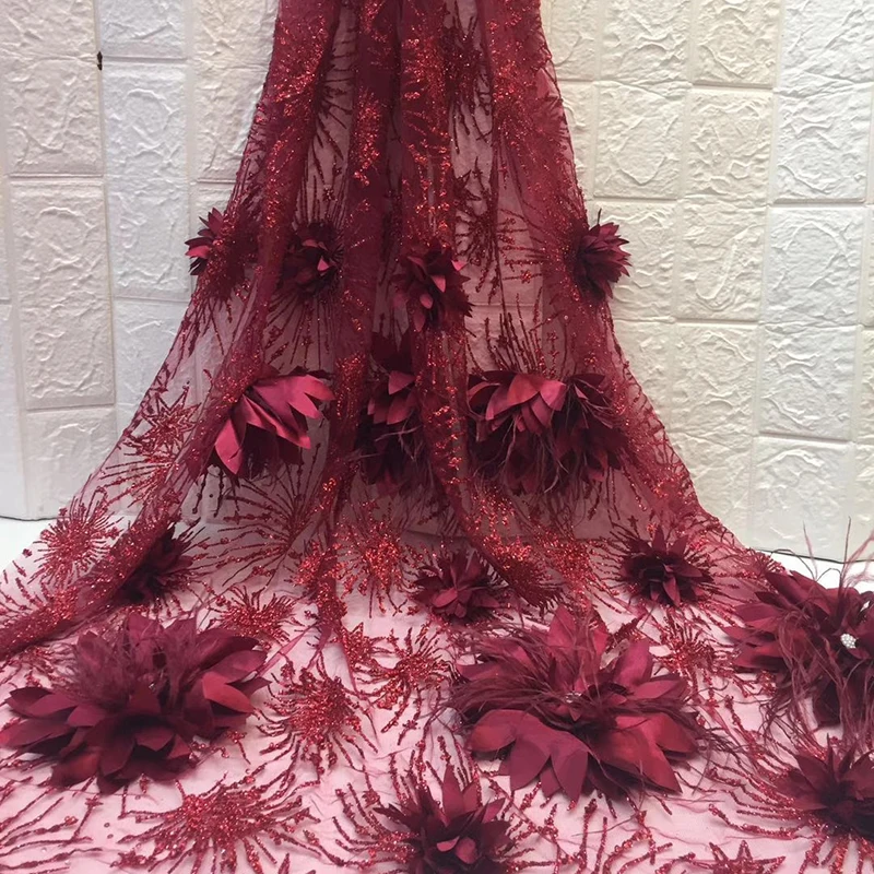 Высокое качество африканская кружевная ткань однотонный цветок тюль французская кружевная ткань для женщин вечернее платье чудесное женское платье 5 ярдов
