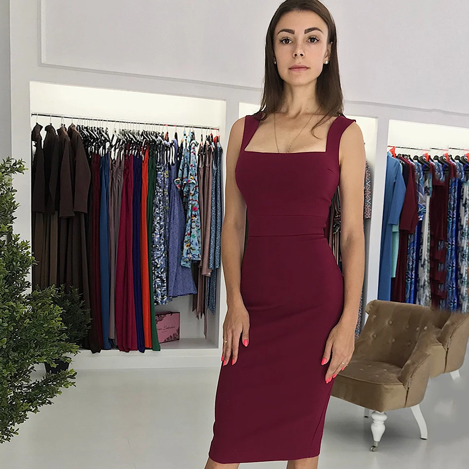 Осенняя мода новое Бандажное платье Сексуальное Женское Платье с квадратным вырезом и рукавом облегающее платье длиной до колена платье для рождественской вечеринки