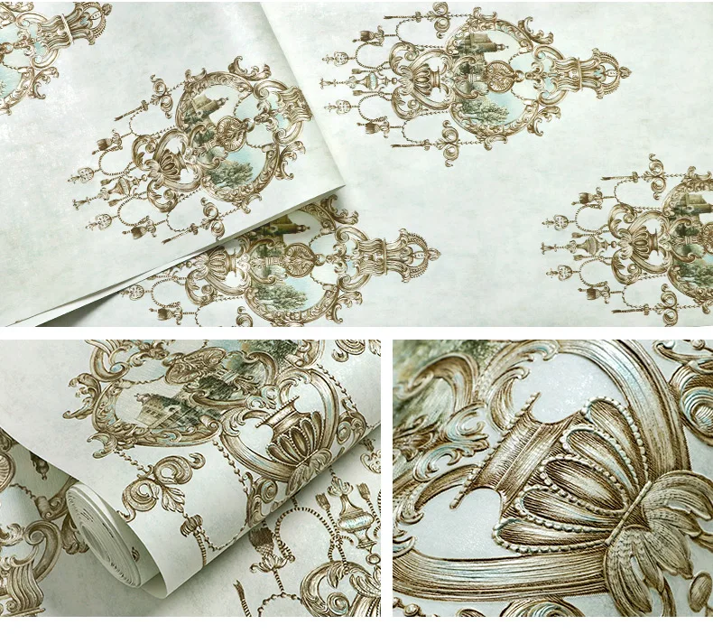 High quality 3D European-style wallpaper luxury non-woven retro American wallpaper home living room bedroom TV background wall