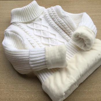 

new children Clothes baby boys cotton Warm Pullovers plush inside sweaters girls Winter turtleneck Knitted Slim jacket 1-12Tcoat