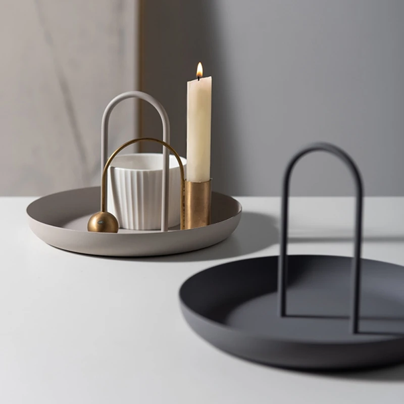 

Decorative Tray Metal Table Jewelry Tray Desktop Organizer Bathroom Essential Oil Home Sundries Plate With Handle