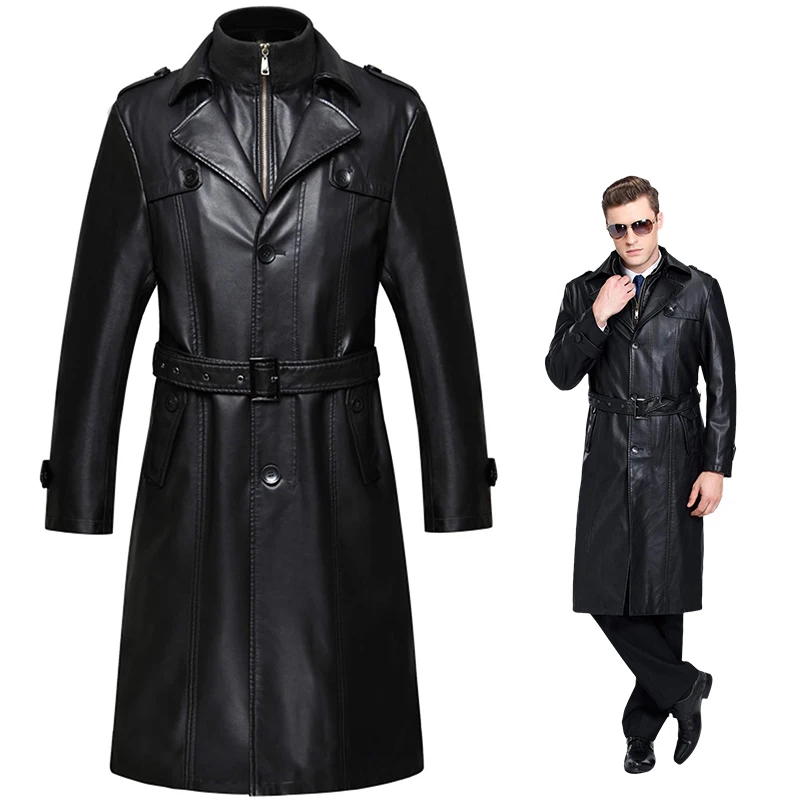 Autumn and winter leathe coat men's long fashion men's sheepskin coat large size casual leather jacket