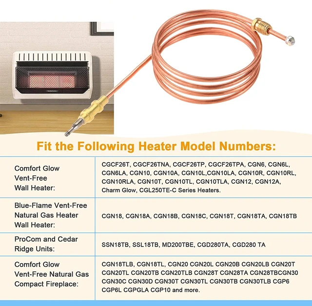 2pcs/pair 39.5 Gas Heater Thermocouple 098514-01 Solid Copper Replacement  for Desa LP Vent Free Wall Heater Comfort Fireplace - AliExpress