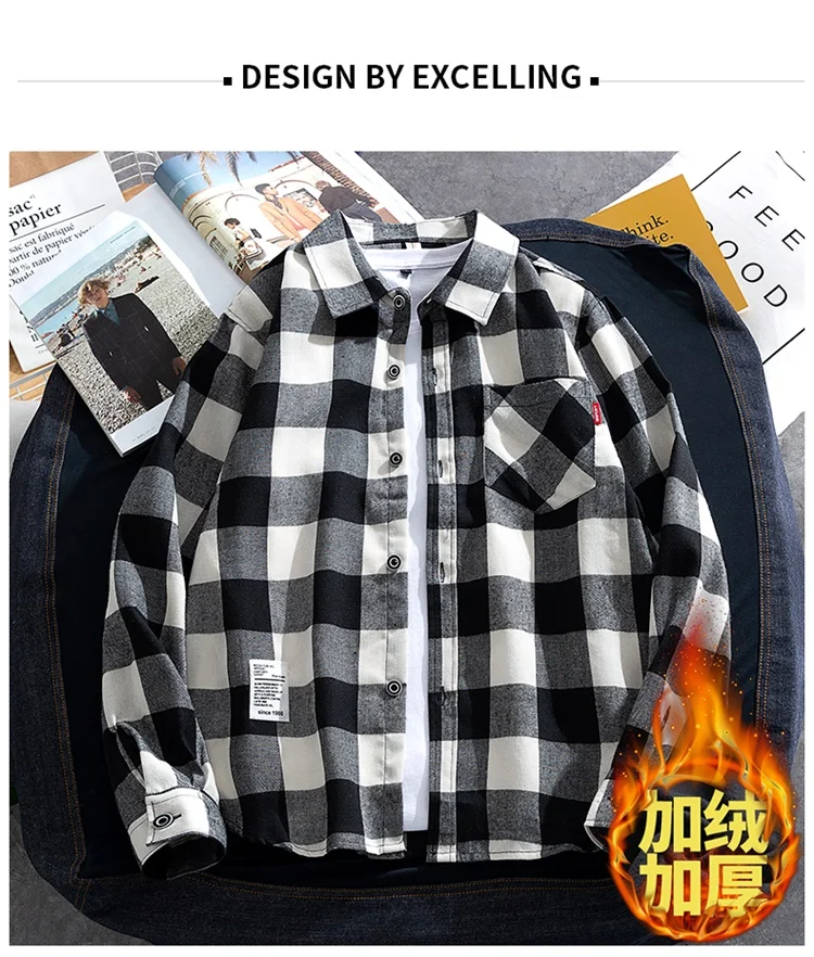 

Winter warm shirt plus velvet thickening fashion printing plaid shirt long sleeve men's shirt formal shirt size M-4XL