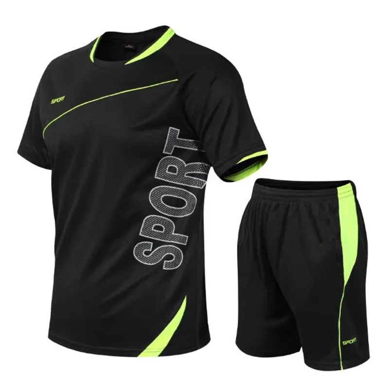 

Summer Sports Mens Tracksuits Quick Drying Short Sleeve O Neck 2PCS Mens Suits Slim Active Male Sets