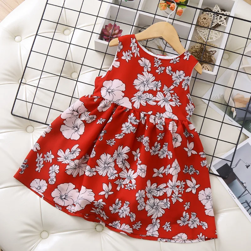 Детское платье; Новинка года; шифоновое платье без рукавов с красным цветком для девочек